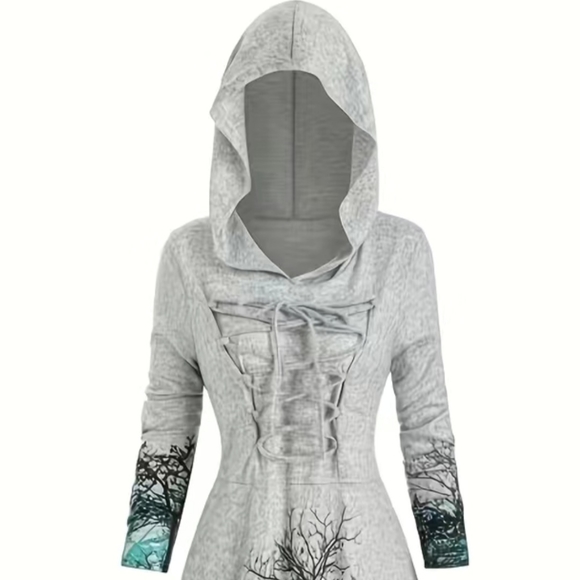Gothic Graphic Print High Low Hoodie Tree Design Size XXL / 14 Long Butt Cover - Picture 10 of 10